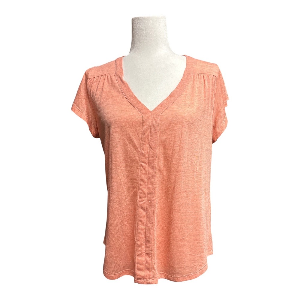 Tribal Coral Fizz V-Neck Shimmer Knit Top Women's Medium Relaxed Fit NWT
